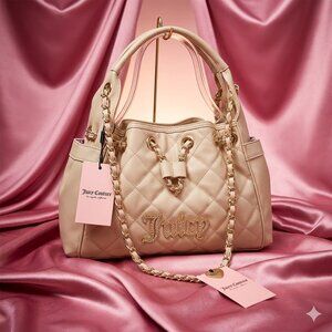 NWT Juicy Couture Beige / Gold Bling Diamond Quilted Bag
